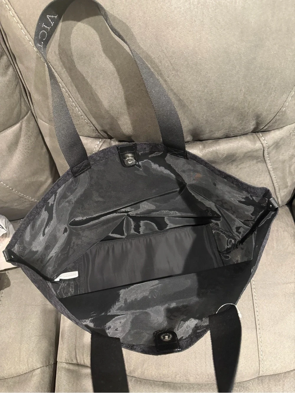 Victoria's Secret Black Lace-Pattern Tote with Branded Straps